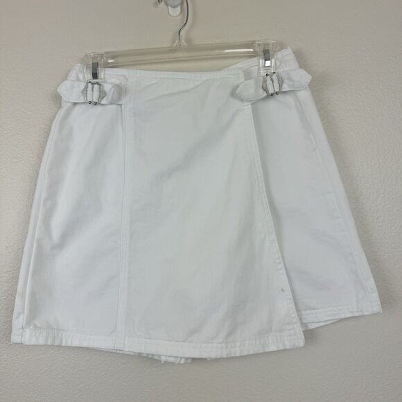 Vintage 90s Bill Blass High Waisted Cotton Denim Mini Skort Tennis White 8 - Picture 1 of 16
